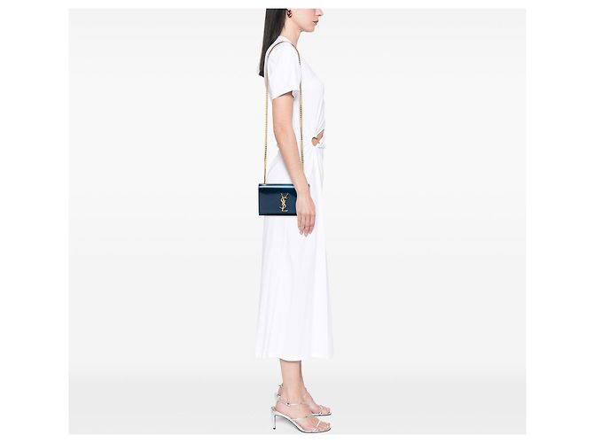 Autre Marque Borsa a tracolla Saint Laurent Kate Small in vernice glitter blu - vista 6