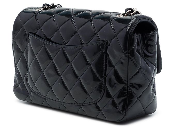 Bolsa Tiracolo Chanel Mini Rectangular Classic Patent Single Flap Preta Preto - vista 2