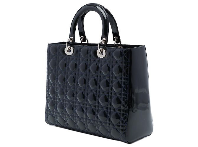 Bolso Lady Dior Large de piel charol Cannage azul - vista 2