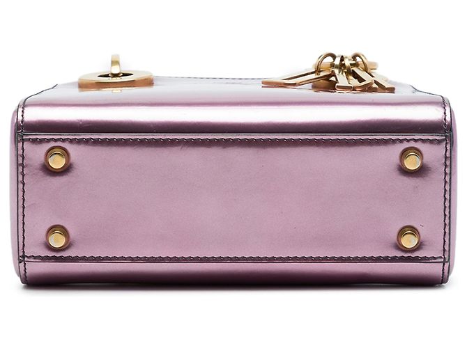 Bolso Lady Dior Mini Satchel de charol metalizado rosa - vista 3
