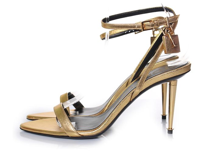 Tom Ford, goldfarbene Leder-Sandalen mit Vorhängeschloss Golden - Ansicht 2