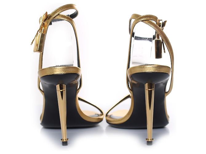 Tom Ford, goldfarbene Leder-Sandalen mit Vorhängeschloss Golden - Ansicht 3