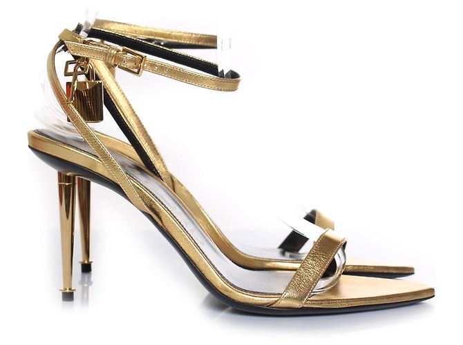 Tom Ford, goldfarbene Leder-Sandalen mit Vorhängeschloss Golden - Ansicht 4