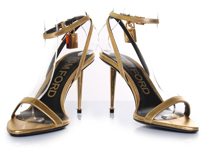 Tom Ford, goldfarbene Leder-Sandalen mit Vorhängeschloss Golden - Ansicht 6