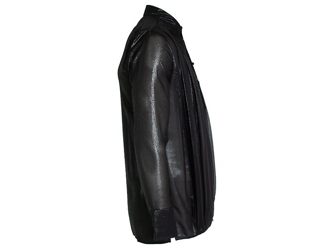 Autre Marque Saint Laurent, Camicia in lurex nera con dettagli arricciati Nero - vista 2