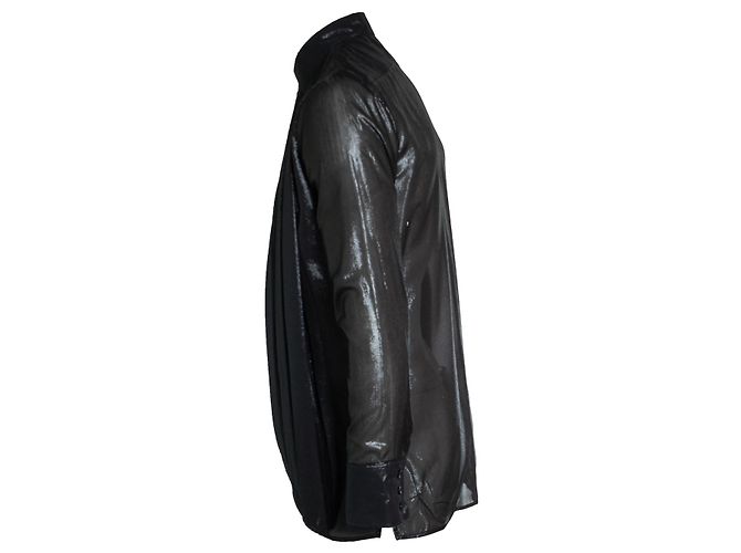 Autre Marque Saint Laurent, Camicia in lurex nera con dettagli arricciati Nero - vista 3