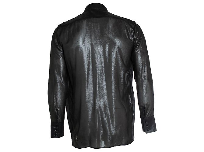 Autre Marque Saint Laurent, Camicia in lurex nera con dettagli arricciati Nero - vista 4