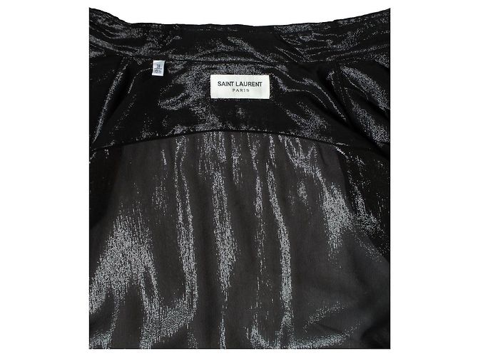 Autre Marque Saint Laurent, Camicia in lurex nera con dettagli arricciati Nero - vista 5