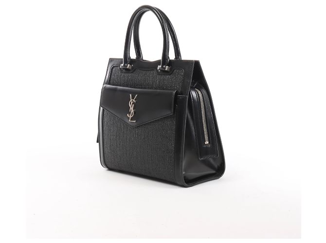 Autre Marque Saint Laurent Paris Uptown Small Leather x Raffia Handbag in Black 561203 Nero - vista 2