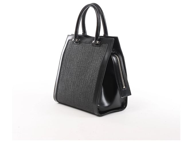 Autre Marque Saint Laurent Paris Uptown Small Leather x Raffia Handbag in Black 561203 Nero - vista 3