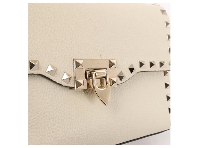 Borsa a tracolla Rockstud Small in pelle grana Valentino Garavani in Beige - vista 10