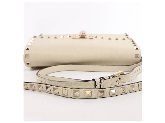 Borsa a tracolla Rockstud Small in pelle grana Valentino Garavani in Beige - vista 12