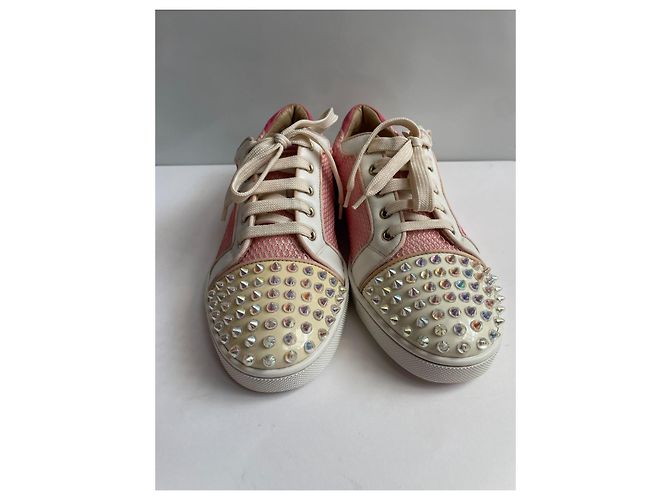 Christian Louboutin Sneakers con Borchie Rosa Bianco - vista 3