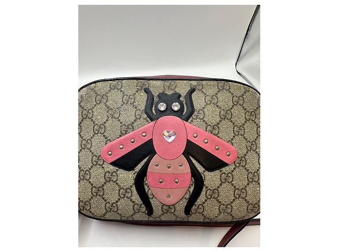 Gucci Borsa Camera GG Supreme Bee Marrone Rosa Beige - vista 7