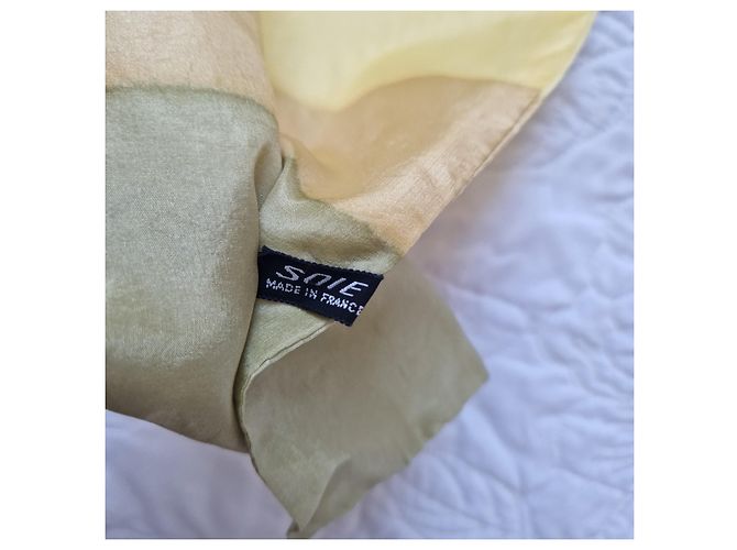 Lancel Paris Striped Silk Scarf Beige Green Yellow - view 4
