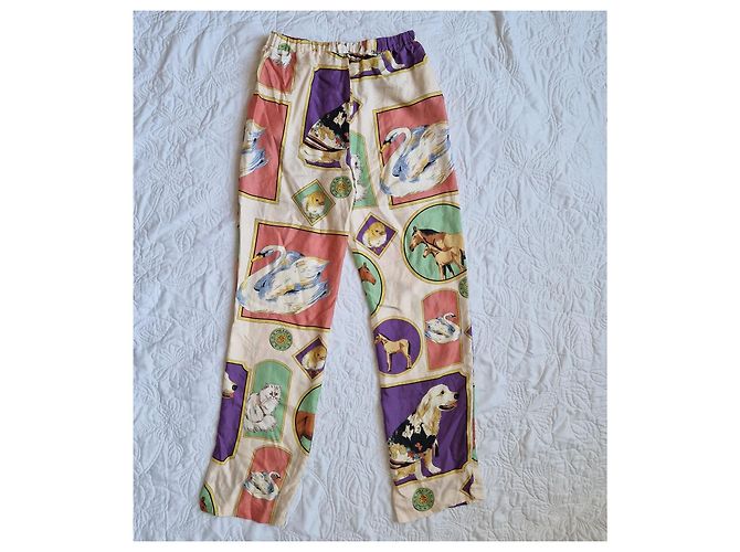 Paul & Joe Pantalones de seda Animal Parade Castaño Rosa Blanco Beige Verde Púrpura - vista 3