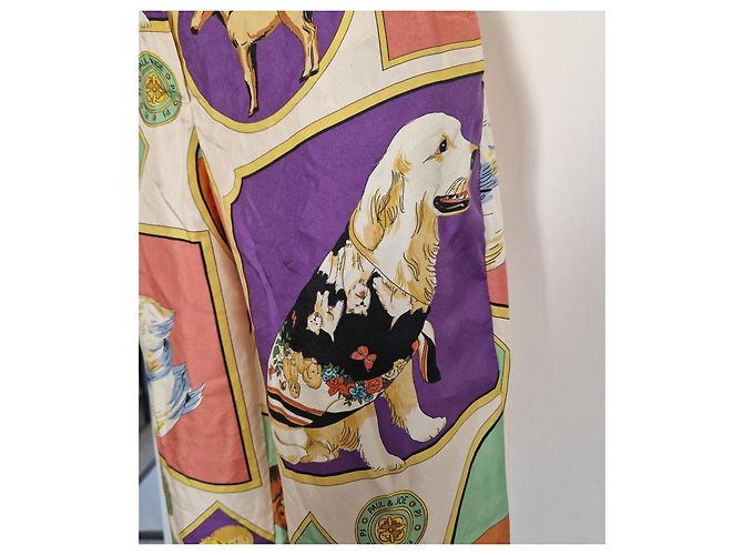 Paul & Joe Pantalones de seda Animal Parade Castaño Rosa Blanco Beige Verde Púrpura - vista 6