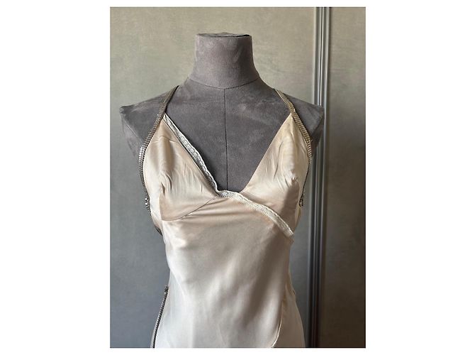 Paco Rabanne langes Seidenkleid mit Metalldetails Mehrfarben Beige - Ansicht 3