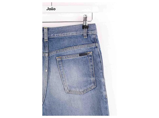 Autre Marque Jeans Wide Leg Saint Laurent Azul Algodão - vista 4
