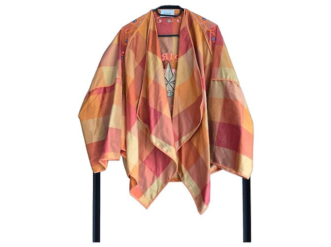 Autre Marque Monoki by Diane Goldstein Karierte Kimono-Jacke Pink Beige Orange Gelb - Ansicht 2