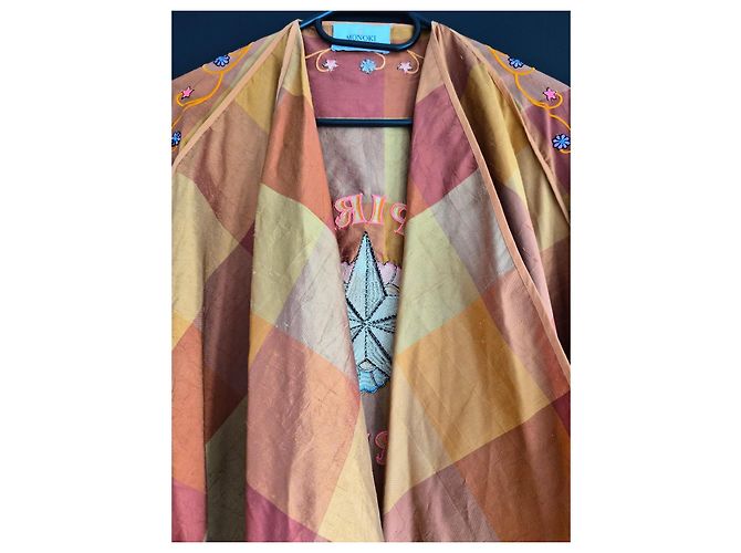 Autre Marque Monoki by Diane Goldstein Karierte Kimono-Jacke Pink Beige Orange Gelb - Ansicht 4