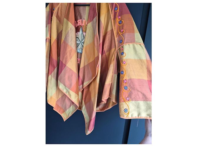 Autre Marque Monoki by Diane Goldstein Karierte Kimono-Jacke Pink Beige Orange Gelb - Ansicht 5