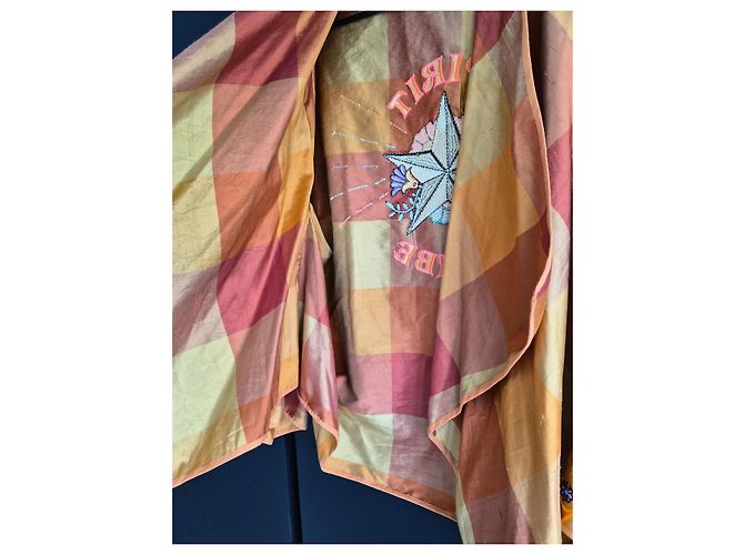 Autre Marque Monoki by Diane Goldstein Karierte Kimono-Jacke Pink Beige Orange Gelb - Ansicht 6
