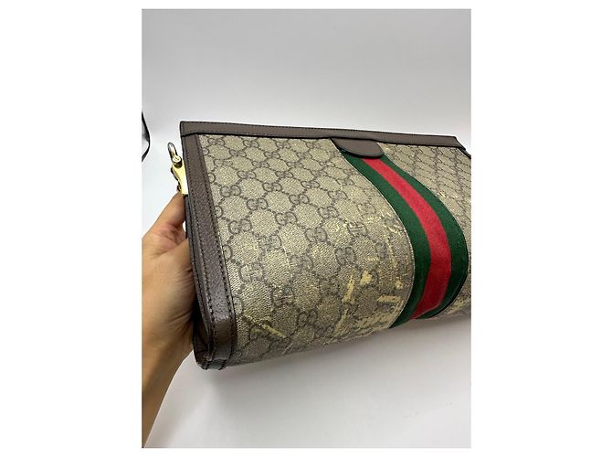 Gucci Ophidia GG Supreme Portafoglio a Catena Marrone Rosso Beige Verde - vista 10