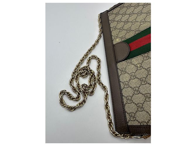 Gucci Ophidia GG Supreme Portafoglio a Catena Marrone Rosso Beige Verde - vista 12