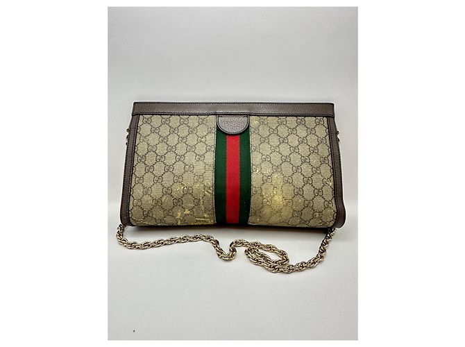 Gucci Ophidia GG Supreme Portafoglio a Catena Marrone Rosso Beige Verde - vista 2