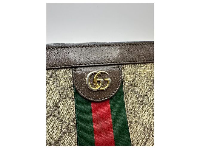 Gucci Ophidia GG Supreme Portafoglio a Catena Marrone Rosso Beige Verde - vista 3