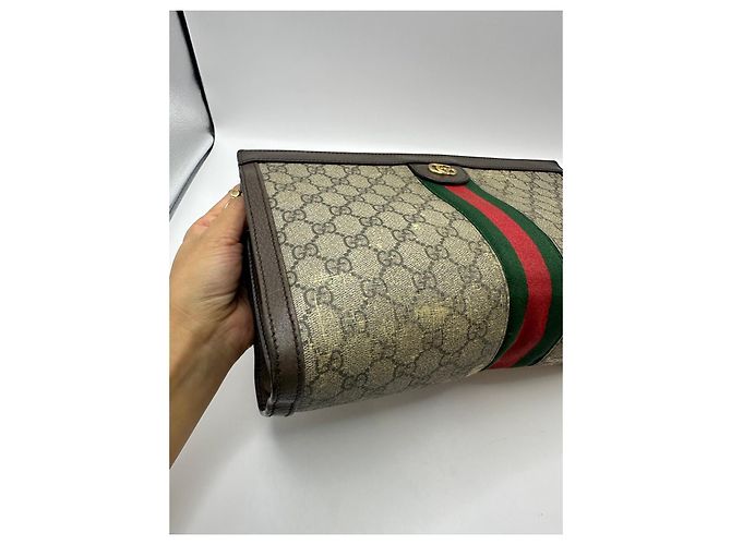 Gucci Ophidia GG Supreme Portafoglio a Catena Marrone Rosso Beige Verde - vista 8