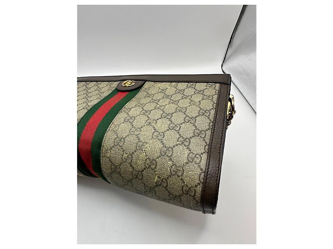 Gucci Ophidia GG Supreme Portafoglio a Catena Marrone Rosso Beige Verde - vista 9