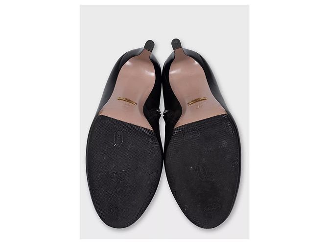Gucci Black Leather Ankle Boots Sculptural Heel Zip Closure Size 37 Pre-owned - view 5
