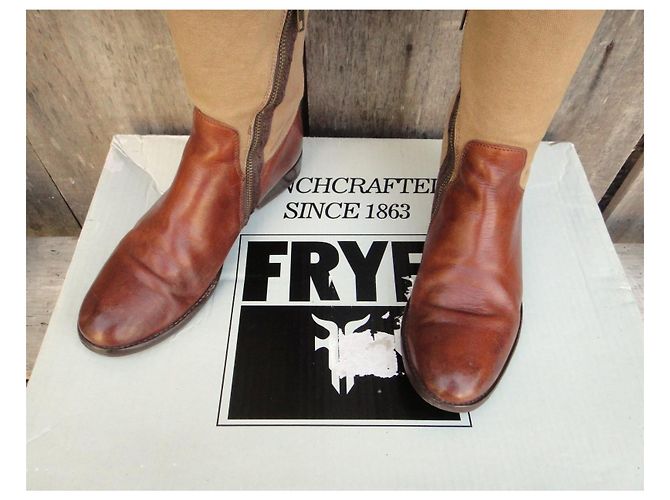 Frye Stiefel aus braunem Leder und Segeltuch Beige - Ansicht 3