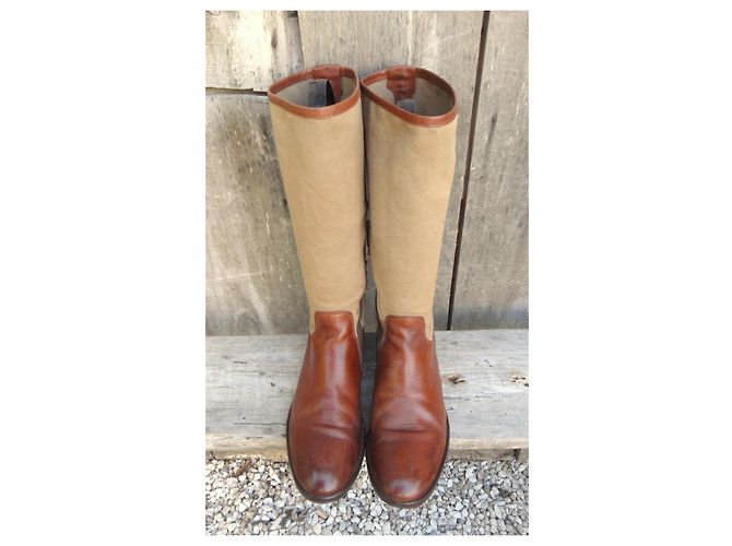 Frye Stiefel aus braunem Leder und Segeltuch Beige - Ansicht 4