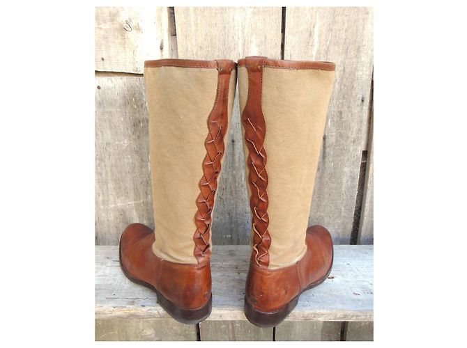 Frye Stiefel aus braunem Leder und Segeltuch Beige - Ansicht 5