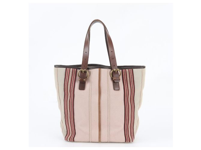 Borsa Tote Bottega Veneta in pelle e tela a righe Rosa - vista 3