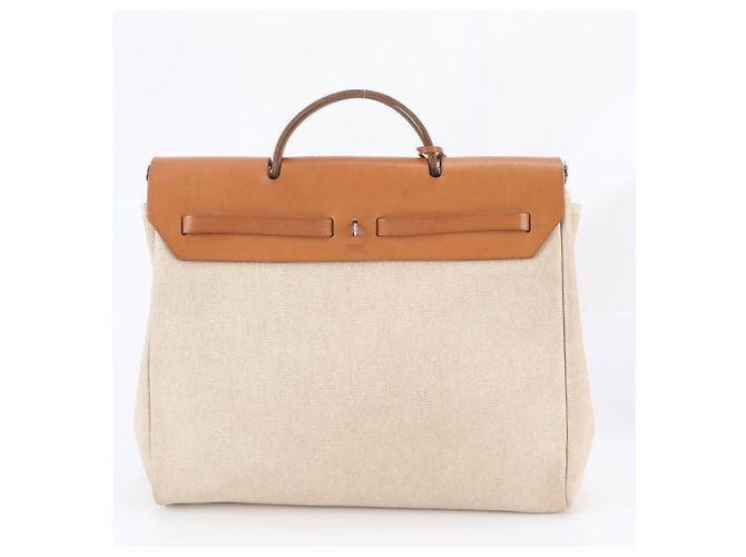 Hermès Herbag MM Bolso Tote 2-Way Beige Camello - vista 3