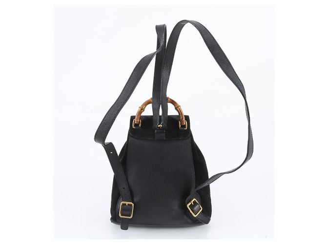 Gucci Old Bamboo Leder-Rucksack Schwarz - Ansicht 3