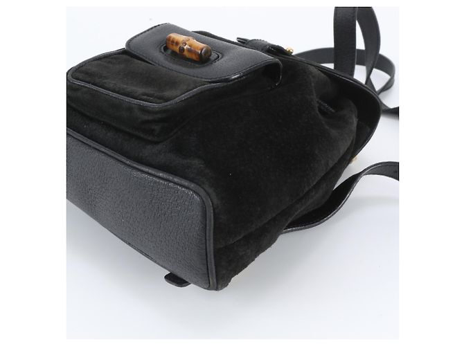 Gucci Old Bamboo Leder-Rucksack Schwarz - Ansicht 4