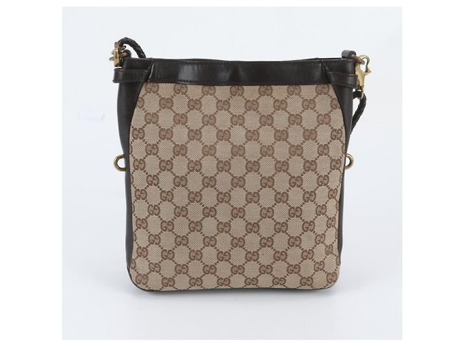 Borsa a tracolla Gucci in tela GG e pelle Marrone Beige - vista 3