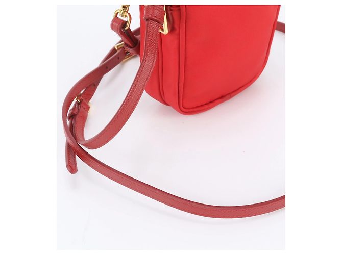 Sac à épaule en cuir et nylon Tessuto avec logo triangle Prada Rouge - vue 2