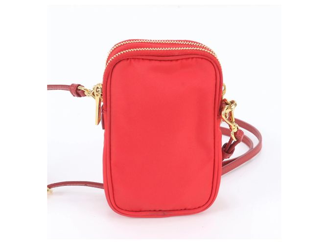 Sac à épaule en cuir et nylon Tessuto avec logo triangle Prada Rouge - vue 3