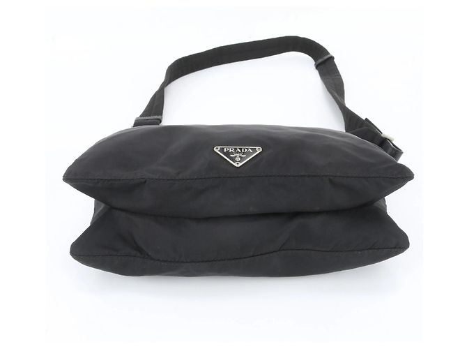 Prada Tessuto Nylon Triangle Logo Shoulder Bag Black - view 6