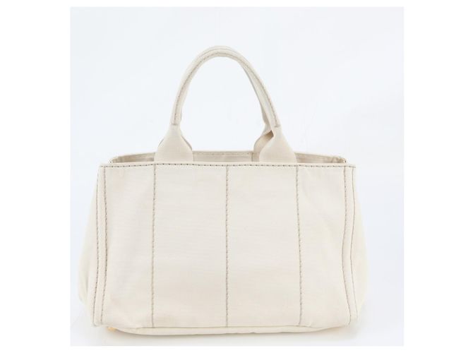 Tote Sac cabas Prada Canapa avec logo triangle Écru - vue 3