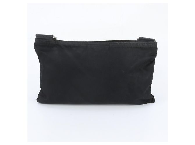 Prada Tessuto Nylon Triangle Logo Leather Shoulder Bag Black - view 3