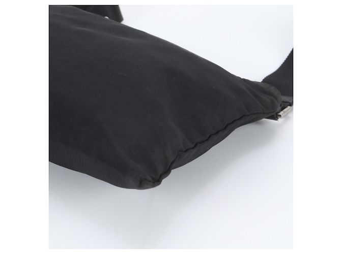 Prada Tessuto Nylon Triangle Logo Leather Shoulder Bag Black - view 4