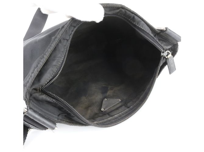 Prada Tessuto Nylon Triangle Logo Leather Shoulder Bag Black - view 7