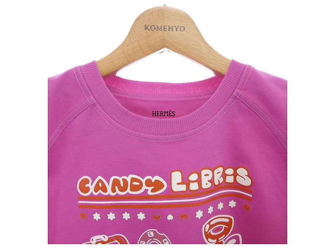 Hermès T-shirt in cotone Hermes CANDY LIBRIS Rosa - vista 5